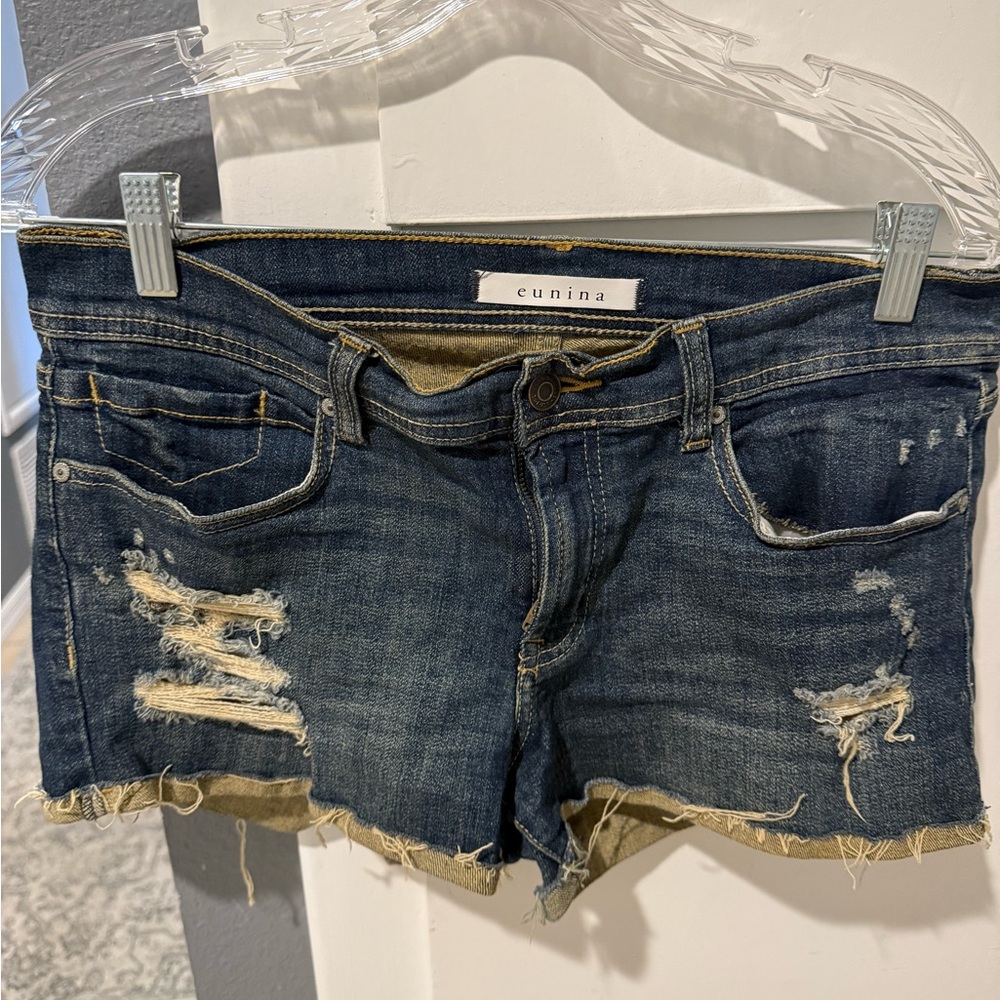 Eunina Distressed Jean Shorts - Dark Blue